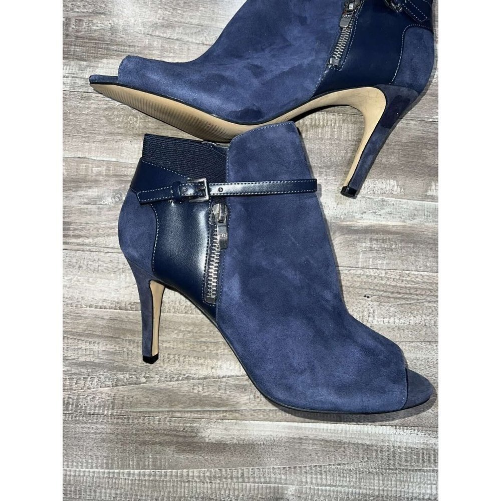 MARC FISHER Navy Blue suede peep toe boots Size 9M Leather Blue Navy Shoes - Picture 9 of 12
